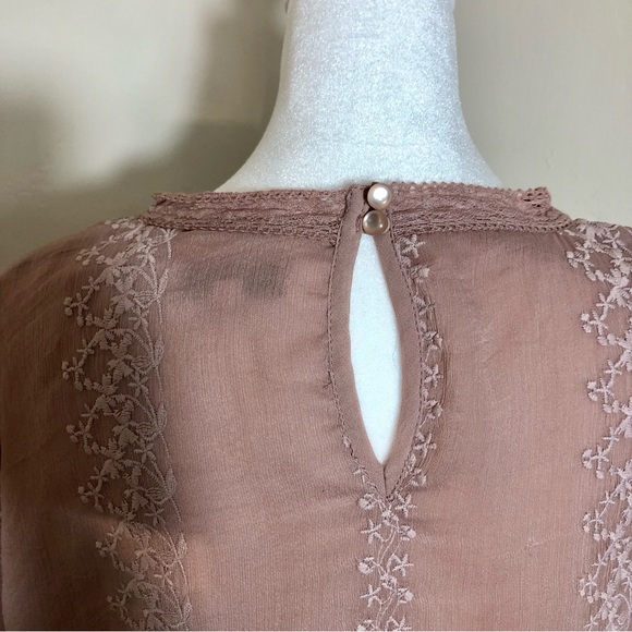 A DIP OF DARLING Victorian Blouse Dusty Rose Pink Embroidered 3/4 Sleeve SZ XL - Picture 6 of 14